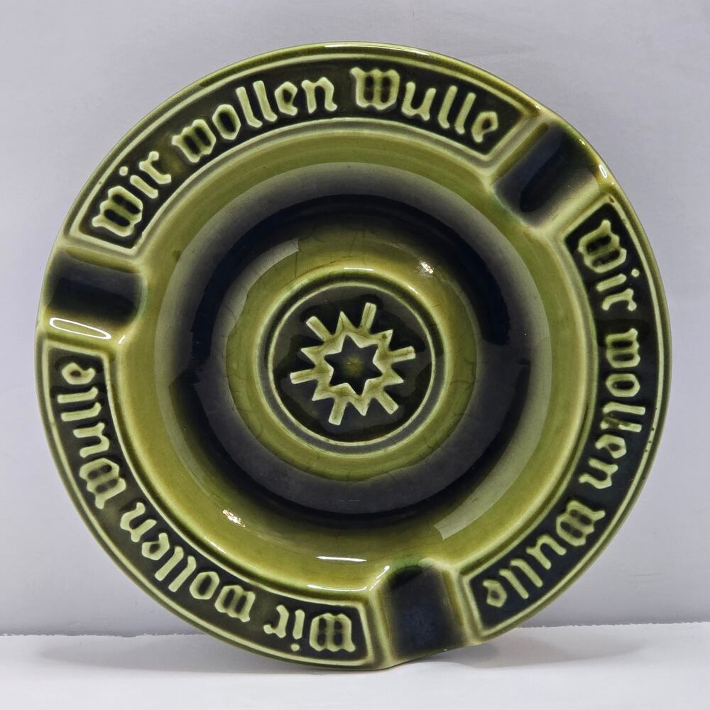 Wulle Bier German Ceramic Ashtray Wir Wollen Wulle Stuttgart Green Vintage 1960s